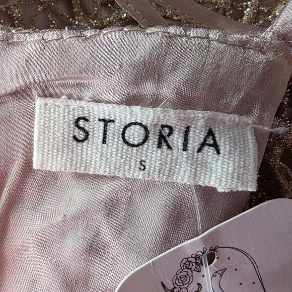 NEW Storia Womens Small Dress Glitter Bow Champagne Mini Bubble Dress Party - Picture 9 of 13